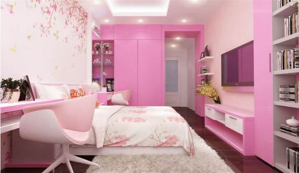 phòng ngủ kết hợp hồng thạch anh kết hợp với trắng hoặc ghi