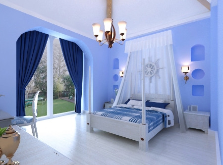 Phòng ngủ kết hợp màu xanh bạc hà và màu trắng
