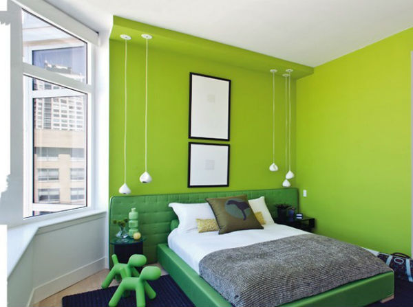 Phòng ngủ kết hợp màu xanh lá cây kết hợp những món nội thất gỗ
